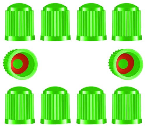 Ventilkappen 10 Stück Auto Ventildeckel Fahrrad Geeignet Ventilabdeckung mit Dichtung Reifenventilkappen für Fahrrad, SUV, LKW Reifendruck, Motorrad, Grün
