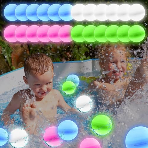 Palloncini D'Acqua Riutilizzabili,24 Pezzi Bomba d'Acqua in Silicone,Autosigillanti e Riempimento rapido gavettoni,per Parchi Acquatici, Feste, Piscine, Giochi in Famiglia