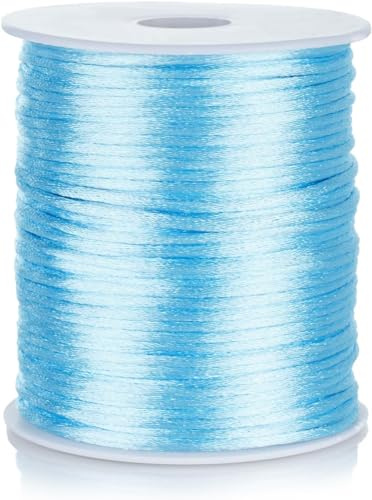 FQTANJU 2mm Nylon Satin Cord, 100 Yards Nylon Cord Satin String for Bracelet Jewelry Making Silky Rattail Macrame Trim Cord Necklace Bulk Beading Thread Kumihimo Chinese Knot Craft (Sky Blue)