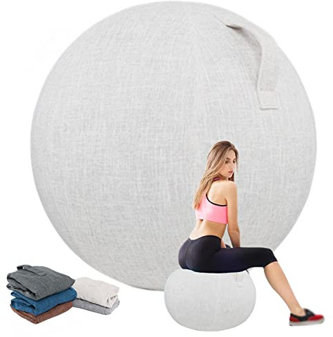 Dsongo Gymnastikball Bezug, 55cm 65cm 75cm Schutzhülle Gymnastikball, Bezug Sitzball, Yoga Ball Abdeckung, Balance Ball Abdeckung, Anti Kratzer Faltbar Sitzbälle Stoff Bezug (Beige, 65cm)