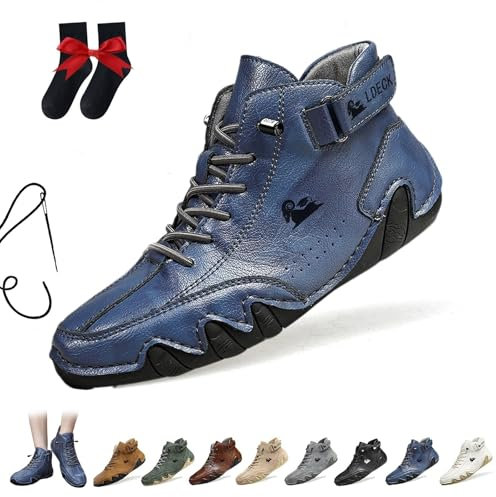 LOVEWLVNCL Stivali Alti in Pelle Scamosciata Italiani Fatti a Mano Scarpe Beck da Uomo Sneakers Casual in Pelle Scamosciata Impermeabili Stivaletti a Piedi Nudi Traspiranti Antiscivolo(Blu,45 EU)