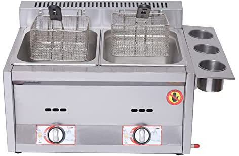 MAHNFEID Freidora de Gas Profesional, Tanque de freidora de Gas de 24 L/36 L, freidora de Patatas Fritas de Pollo de Acero Inoxidable con Cuchara para Cesta para Cocina de Restaurante Comercial