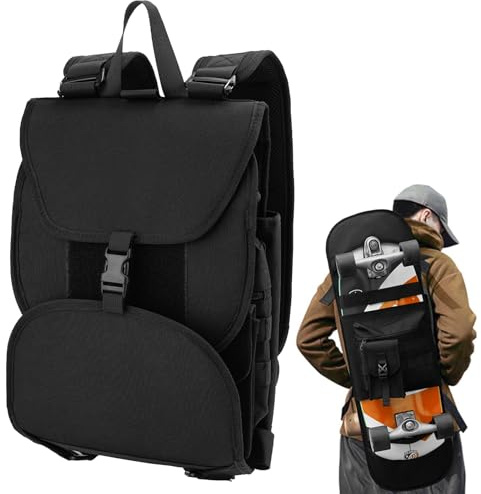 YIBEICO Verbesserter Skateboard-Rucksack für Meepo, verstellbare faltbare Skateboard-Umhängetasche, Sportpaket, breiter Skateboard-Trageraufhänger, Reiserucksack (schwarz)