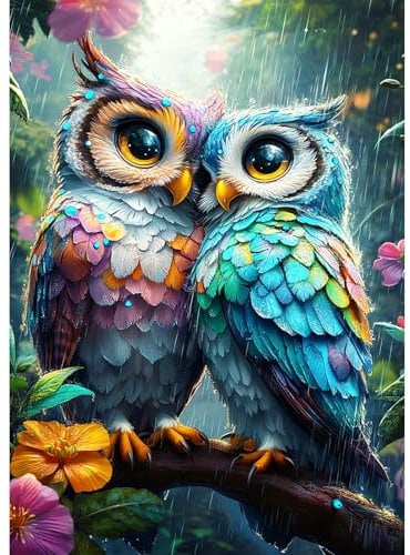 AIRDEA Bunte Eule Diamond Painting Erwachsene, DIY 5D Blumen Diamant Painting Bilder, Bastelset Erwachsene Frauen als Haus Wanddeko 30x40 cm