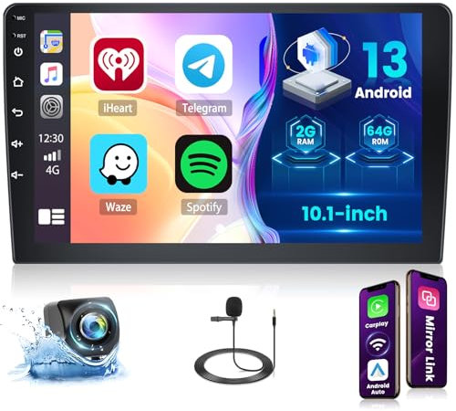 Ohradio Android 13/2G+64G Autoradio 2 DIN con 10 Pollici Toucshcreen, Wireless Carplay Android Auto Radio Auto 2 Din GPS FM/RDS BT GPS WiFi + Retrocamera + MIC