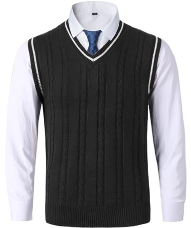 AIEOE - Gilet Pull Hommes Jersey Pull-Over sans Manches Gilets Tricotés Homme Couleur Unie Col en V Essentiel pour Hiver Printemps Automne - S - Noir