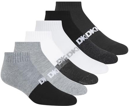DKNY Herren Men's 6 Pack Sport Cushion Quarter Crew Socken, Grau/Weiß/Schwarz, 43-47 EU