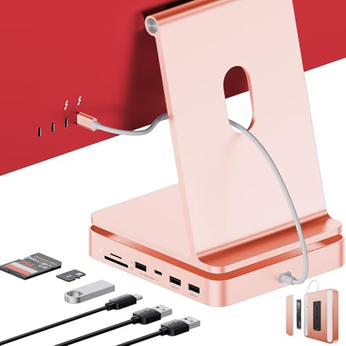 PULWTOP Hub USB C per iMac 24 Pouces M1/M3/M4, iMac USB Hub con M.2 NVMe SSD (non incluso), iMac Accessori per iMac 2021/2023/2024, iMac Hub Adattatore con 10 Gbit/s, SD/TF, SSD M.2, Rosa