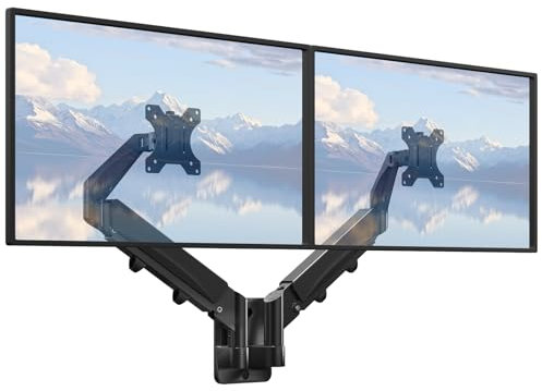 Soporte de Pared para 2 monitores para Pantalla de 17-32 Pulgadas, Soporte para 2 Monitores de Pared con Altura Ajustable, Inclinable y Rotación, hasta 9 kg por Brazo, VESA 75 x 75/100 x100