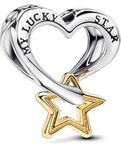 PANDORA Moments Lucky Star & Herz Charm aus Sterling Silber mit vergoldeter Metalllegierung, Kompatibel Moments Armbänder, 763513C00