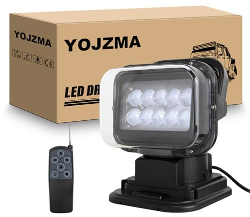 YOJZMA 5D 50W Projecteur LED, projecteur à télécommande rotatif à 360 degrés 12V 24V, lampe de travail LED avec base magnétique adaptée aux bateaux, éclairage de secours, chasse à la ferme