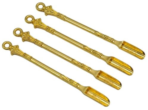 Naisfei 4 Pieces Mini Spoon,Gold Mini Shovel Microscale Spoon Home Supplies Pendants Necklace Vials,for Filling Salts, Herbs (Gold)