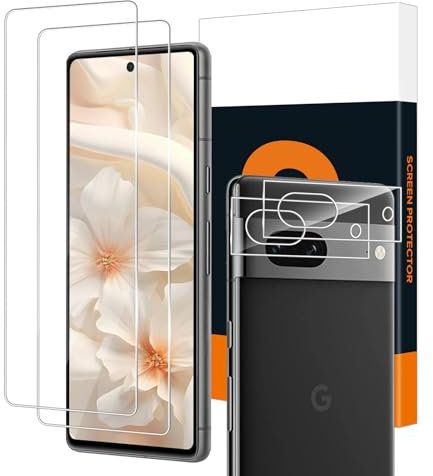 Carantee 2 pièces Verre Trempé pour Google Pixel 7A 5G avec 2 pièces Caméra Arrière Protecteur, 2.5D Vitre Protection Compatible avec Google Pixel 7A, Dureté 9H Anti Rayures Pixel 7A Protection Écran