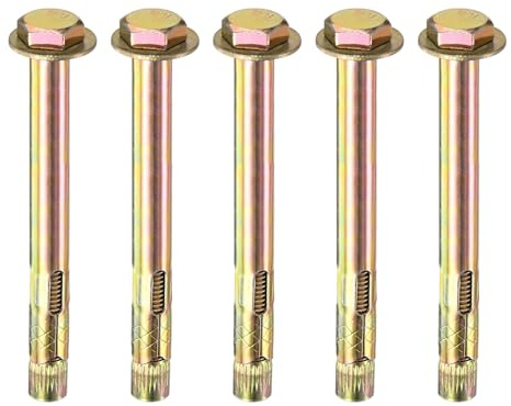 M METERXITY 5-Pack Hex Expansion Bolt M10x120mm Metal, Colored | Galvanized Iron-Carbon Steel, Anti-Corrosion Metal Bolt for Concrete, Dry Brick, Block Walls