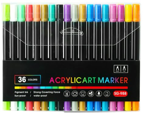 gifyym Farbmarker,Acrylfarbmarker, Doppelkopf-Lackstifte, Acrylmarker, Wasserfester 24/36-Farben-Pinselspitzen-Briefpapier-Künstlerbedarf für Malerei, Graffiti, Handbuchherstellung