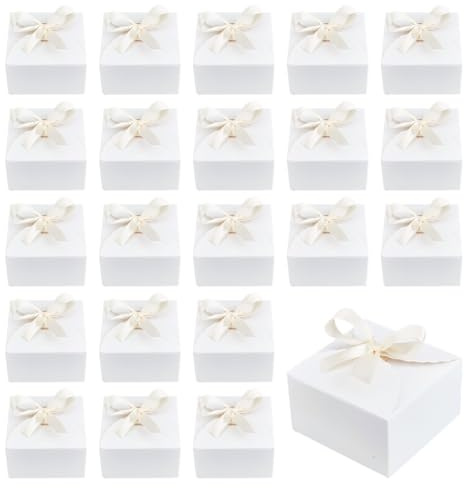 PH PandaHall 30pcs Geschenk Boxen Weißes Weihnachten Papier Box Faltbare Box Kleine Party Favor Box Geschenkverpackungsboxen mit Schleife für Weihnachten Hochzeit Geschenke Valentinstag, 9x9x5 cm