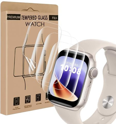 Carantee Verre Trempé pour Apple Watch Series 7/8/9(45mm), 4 pièces à l'épreuve des bulles protection écran, Anti-huile, Anti Rayures, HD Flexible Transparent Apple Watch 45mm vitre protection