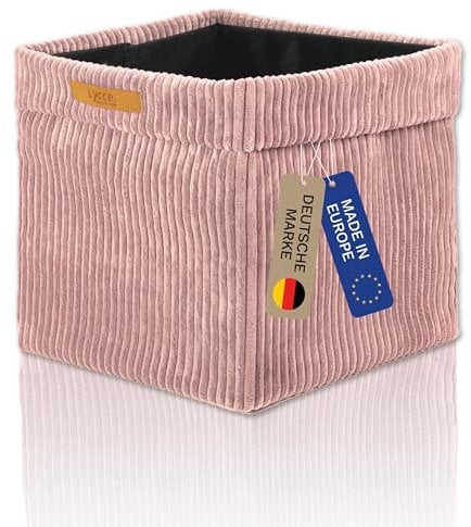 Lycce Kallax Box aus trendigem Cordstoff | Aufbewahrungskorb für Kallax Regal | Faltbox 33 x 33 x H31 cm mit abnehmbarem Bezug | Boden mit Vlies Überzug | Aufbewahrungswürfel | powder rosa