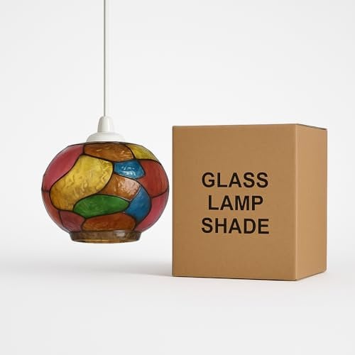 Glass Lamp Shade Pendant Light Ceiling Lampshade, Vintage Amber Glass Globe Ceiling Light Shade Lamp Shades, Home Décor & Improvement Essential 20cm Shade Width