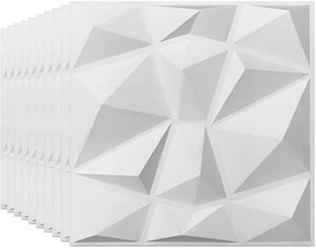 Beswitory 3D Wall Panels Diamond Design for Interior Wall Decor for Home and Office, 3D Textured Wall Panels in White, PVC, Pack of 10 Tiles, 30x30cm