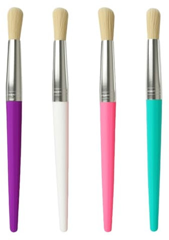 4PCS Kids Paint Brushes Set for Toddlers, Washable, Round Tips for Acrylic, Watercolor, Oil Painting - Easy Grip Handles, Durable Bristles, Art Supplies for Beginners