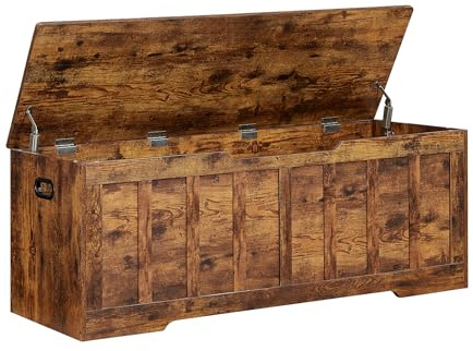 VANKILEY 51.2Storage chest extra large,storage bench with 2 safety hinges,Shoe Bench,51.2*15.7*19.1inches,wooden trunk for bedroom,livingroom,entryway,Supports 220 lb,Easy Assembly(Rustic brown)