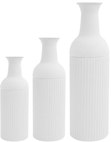 Blumenvasen 3er-Set, Große Bodenvasen Metall, Moderne Metallvase, Hohe Blumenvase für Boden, Vasen Deko für Wohn-, Schlafzimmer, Essbereiche, Flure, 67/50/40 cm (Weiß)
