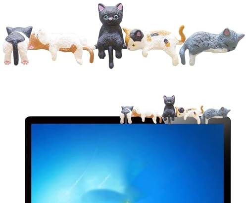 Gcroet Mini Cat Figurines, 5PCS Pvc Computer Monitor Decor, Realistic Cute Cat Figurine for Home Office Car Decor..