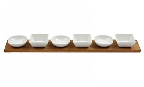 Rajani 6pc Tapas Set with Acacia Wood Tray - Stylish Tableware - Bowl Cutlery Lightweight Sturdy Wooden