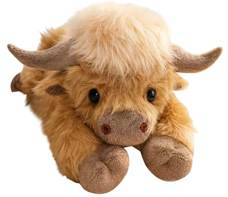 Weqizuerqi Hochlandkuh Kuscheltier Plüschtiere 45x18x15cm Gewichteter Wärmekissen Highland Cow Plüschtier PP Baumwolle Großes Plüschtier Hochlandrind Plüsch Kissen Spielzeug Wurfkissen
