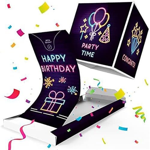 Gleemix Explosionsbox Geburtstag Neonlichter, Pop Up Box Gutschein Geburtstag, Happy Birthday Lustige Geburtstagskarte, Geschenkbox Explosionsbox Konfetti, Mystery Box Für Kollege Familie Kinde