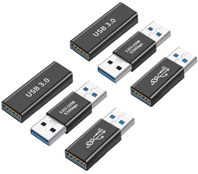 JZK 6X Conector USB 3.0, convertidor Hembra, Adaptador extensión Macho Tipo A 3.1, Adaptador Macho a Hembra, Kit Conectores USB A 10 Gbps para Carga, Transferencia Datos y expansión Dispositivos