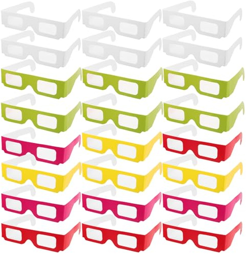 Homoyoyo 30 Stück 3D Papierbrillen Partybrillen in Weiß Rot Gelb Grün Rosa – 3D Feuerwerkseffekt für Geburtstagsfeiern Valentinstag Klassenzimmer Belohnungen