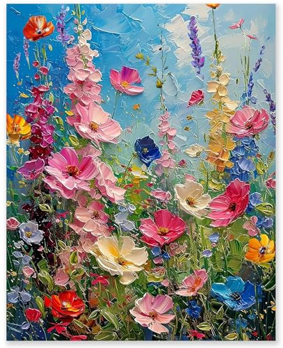 gelrovaled Malen Nach Zahlen Erwachsene, DIY Handgemalt Ölgemälde Kit für Anfänger und Erwachsene Mit 3-Pinseln und Acrylfarbe, Ohne Rahmen 40X50CM (Flowers)