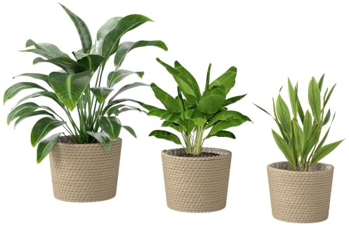 Outsunny Seagrass Plant Pots Indoor Outdoor Plastic Liners Natural | Set of 3, Flower Plant Pots, Bohemian Style, Garden Planters, Home Patio Balcony