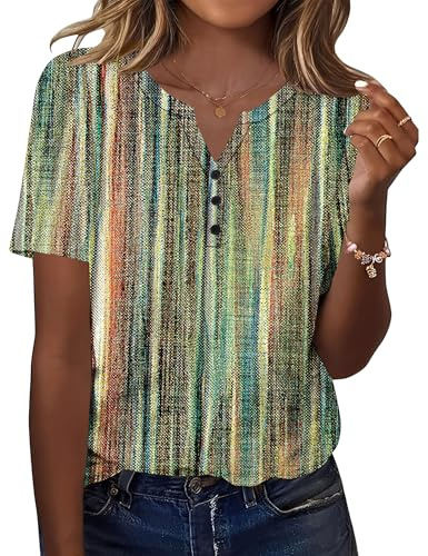 Kistore Ladies V Neck Tops Summer Casual Short Sleeve T Shirts for Women | Short Sleeve Tops for Women UK,Women's Fashion,Womens Tops Dressy Casual,Lightweight Flowy