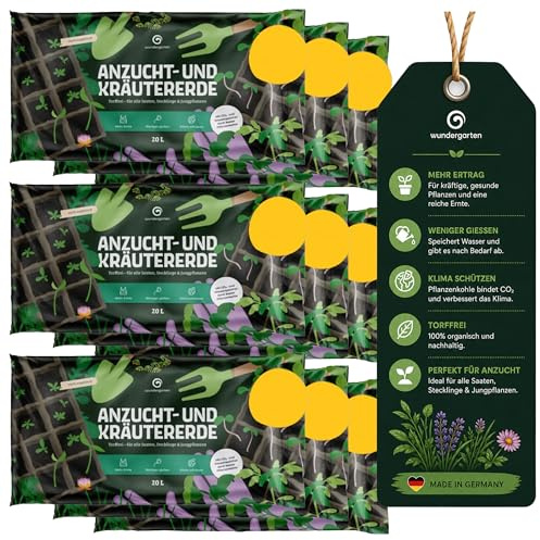 3X 20L Anzuchterde & Kräutererde torffrei Pflanzenkohle Aussaat & Kräuter | Für Samen & Setzlinge · Ideal für Töpfe und Pflanzgefäße · Einfache Anwendung