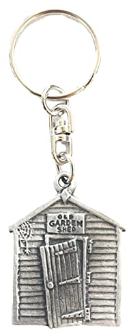 Emblems-gifts Old Garden Shed Handmade Pewter Keyring + Badge + Organza Bag
