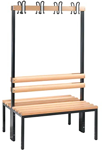 C und P Doppelseitige Garderobenbank ohne Schuhrost Umkleidebank 8 Haken, 165x100x75 cm