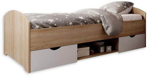 Stella Trading NEMO Modernes Einzelbett mit 2x Schubkästen 90 x 200 cm - Praktisches Jugendzimmer Kojenbett in Eiche Sonoma Optik - 96 x 66 x 204 cm (B/H/T)