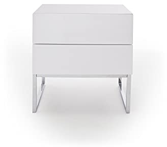 Robas Lund Nachtkonsole weiß hochglanz, Nachtkommode mit Schubladen für Polsterbett Nako Boxspringbett Nachtschrank, BxHxT 50x50x40 cm