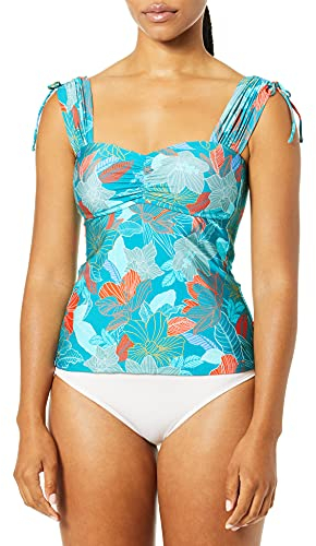 Kenneth Cole New York Damen Convertible Tie Strap Swimsuit Top Tankini-Oberteil, Blaugrün/Paradiesspur, Large