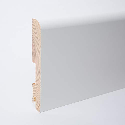 Plinthe en bois véritable avec arrondi bord avant 120 x 20 x 2.400 mm opaque blanc laqué RAL 9014