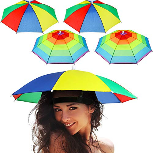 Frienda 8 Stücke Regenbogen Regenschirm Hut Regenschirm Sonnenhut Verstellbare Regenschirm Hüte für Erwachsene Kinder Outdoor Angeln Garten Camping
