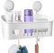 Uten Shower Caddy Suction, Shower Caddy Corner, Plastic Bathroom Organiser with Removable Suction Cup Wall Shelf No Drilling for Shampoo Conditioner Razor Accessories