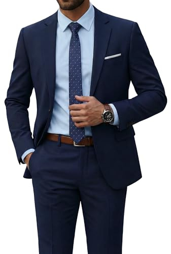 YND Men's 2 Piece Suit with Tie, Slim Fit Solid Color Jacket and Pants Set