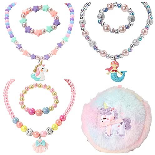 Pinkgarden Kinderschmuck für Mädchen 3 Sätze Kleinkind Kinder Halskette Armband Geldbörse für Mädchen Spielen Schmuck für kleine Mädchen Kinder verkleiden sich Modeschmuck für Kinder Mädchen Zubehör