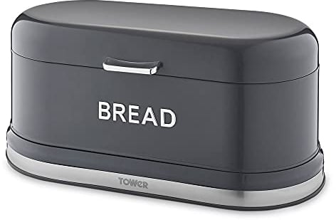 Tower T826170GRP Belle Bread Bin with Embossed Chrome Lettering, Graphite, Steel, Grey