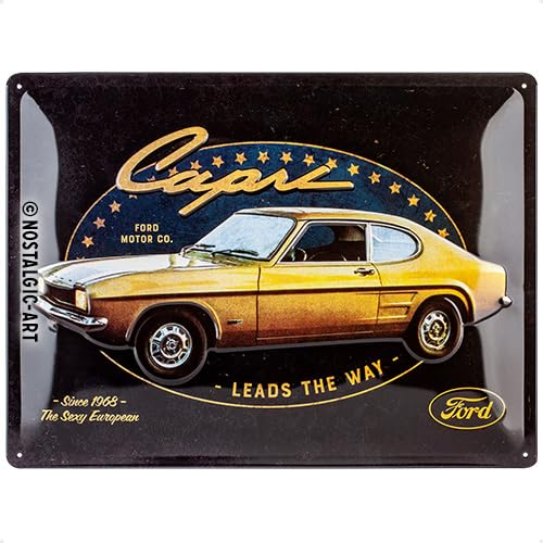 Nostalgic-Art Retro Blechschild, 30 x 40 cm, Ford – Capri Leads the Way – Geschenk-Idee für Ford-Zubehör Fans, Original Lizenzprodukt (OLP), aus Metall, Vintage Design, Blechschilder Sprüche