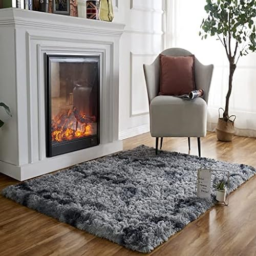 Obundi Teppich Wohnzimmer, Tie-Dye Modern Weicher Teppiche für den Innenbereich Schlafzimmer (Dunkelgrau,120x160cm)